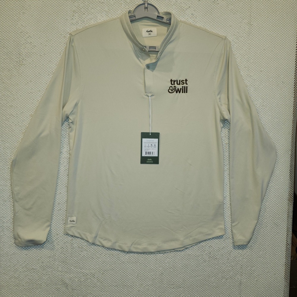 Mantra Catalyst Polo LS Mantra Collar Birch Tan Mens Size Med NWT LOGO ON FRONT